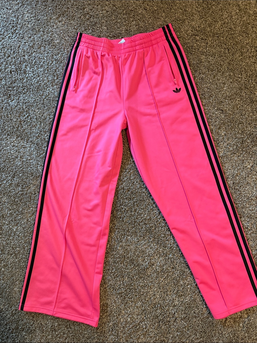 Adidas Girls Hot Pink Track Pants with Black Stripes XL-fits Womens S